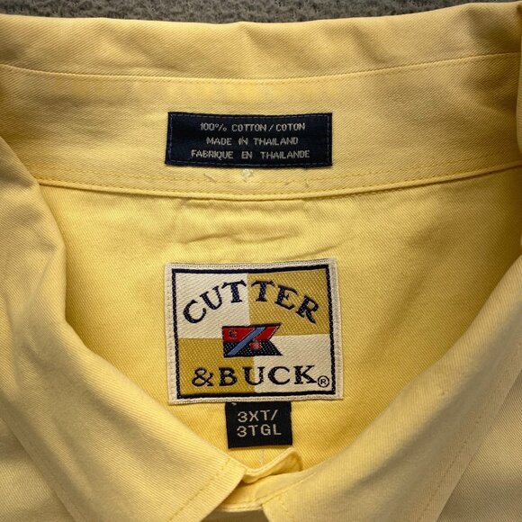 CUTTER & BUCK Button Shirt Size 3XT Long Sleeve YELLOW 100% Cotton TALL,Pockets - Picture 3 of 11